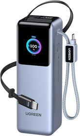 UGREEN Power Bank 25000mAh 200W Fast Portable Charger for Dual Laptops | Nexode Pro,flight-safe, 200W total output, built-in+retract cables, smart display, 4-device charge,for Macbook/iPad/iPhone.
