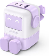 UGREEN UNO 65W USB C Charger 3-Port Nexode GaN Fast Charge Wall Plug Funny LED Display Compact Type-C Power Adapter Compatible for MacBook/HP/Dell/Lenovo, iPhone 17 Pro Max, Galaxy S25 Ultra- Purple