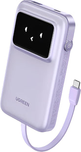 Ugreen Uno Power Bank USB-C and USB Ports with Built-in Cable 10000mAh 30W - Purple