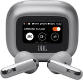 JBL LIVE FLEX 3 True wireless noise-cancelling earbuds with open-stick design and 50 hours total playback plus wireless charging, JBLLIVEFLEX3SIL, Silver