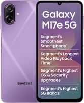 Samsung Galaxy M17e 5G Mobile (Vibe Violet 4GB RAM, 128GB Storage) | Smoothest 120 Hz Refresh Rate| Monster 6000 mAh Battery | IP54 | 6 Gen OS Upgrades | AI | Gemini Live | Without Charger