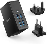 Anker USB Plug Charger 5.4A/27W 4-Port USB Charger, PowerPort 4 Lite with Interchangeable UK and EU Travel Charger, Adapter for iPhone XS/XS Max/XR/X/8, Galaxy S8/Note 3, iPad Air 2/mini 3, and More