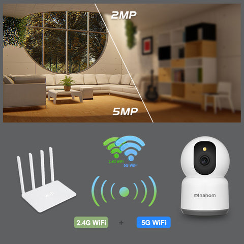 Pan & Tilt Full HD 5MP Smart Camera with Wi-Fi Support 2.4G or 5G Wi-Fi Motion detection alarm Human Alarm Phone push alarm Supported max 128GB microSD card for recording and playback