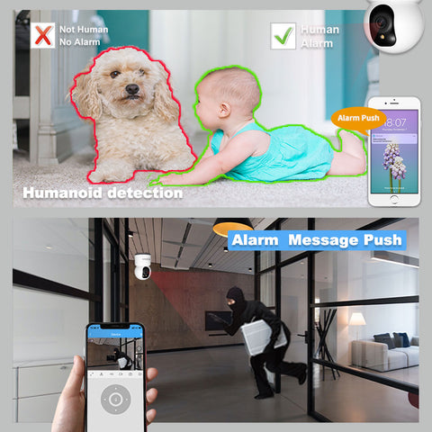 Pan & Tilt Full HD 5MP Smart Camera with Wi-Fi Support 2.4G or 5G Wi-Fi Motion detection alarm Human Alarm Phone push alarm Supported max 128GB microSD card for recording and playback