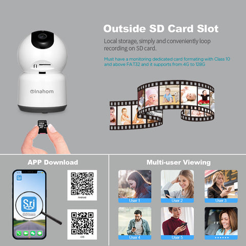 Pan & Tilt Full HD 5MP Smart Camera with Wi-Fi Support 2.4G or 5G Wi-Fi Motion detection alarm Human Alarm Phone push alarm Supported max 128GB microSD card for recording and playback