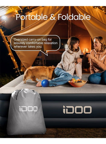 iDOO iDOO Air Bed Inflatable Double Mattress with Built-in Electric Pump, 152 x 203 x 46CM Queen, 3 Mins Quick Self-Inflation/Deflation Air Mattress, Portable Blow Up Bed for Camping Travel Home, 295kg MAX | Best Price UAE | Dubai, Abu Dhabi