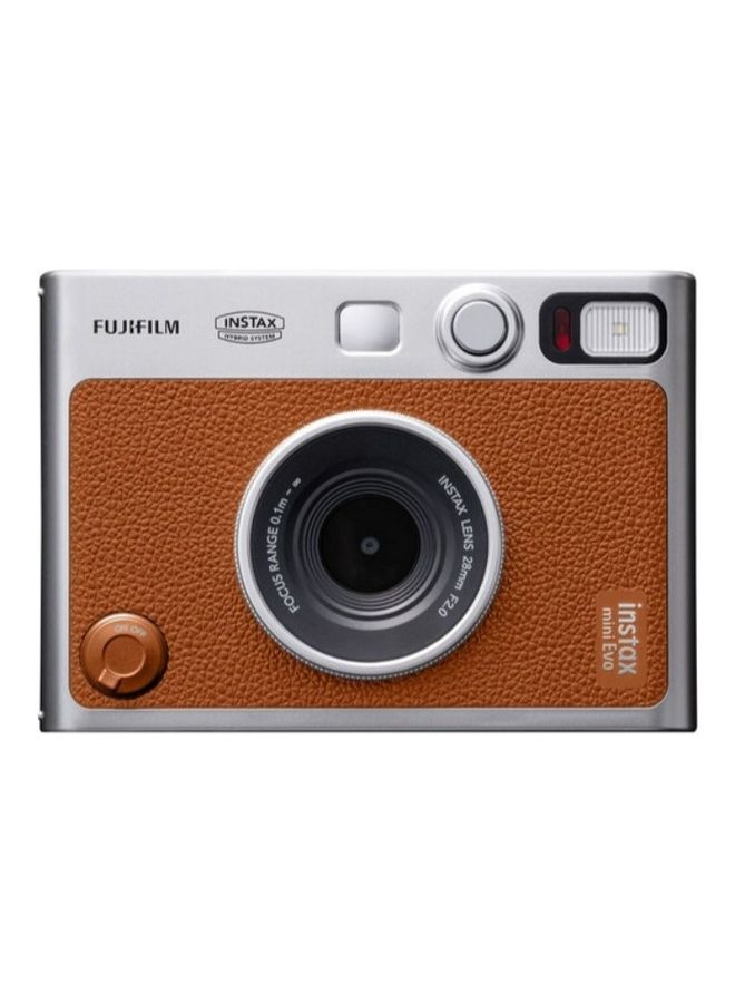 Instax Mini EVO Hybrid Instant Camera – Brown (USB-C) | Instant Print with Digital Preview, Creative Modes & Built-In Selfie Mirror