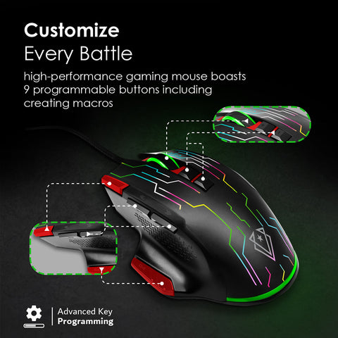 Vertux Kryptonite Gaming Mouse | Wired Mouse with Quick Performance | [2 Years-Warranty] 9 Programmable Buttons | Up to 10000 DPI | RGB Lights | 10 Million Clicks | Ultra-Light Gaming Mouse - Red