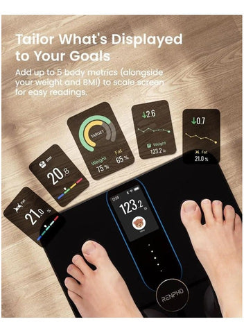 RENPHO Elis Nova Smart Scale R-A031-BK – Solar Powered Digital Bathroom Scale with Body Fat & BMI, Bluetooth Body Composition Monitor, App Sync, 400lbs Capacity