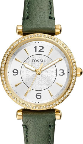 Fossil Carlie Three-Hand Green LiteHide Leather Watch - ES5298