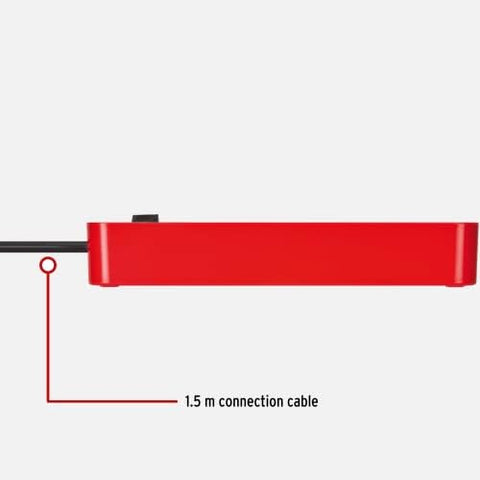 Brennenstuhl Ecolor 5-way extension lead red (Power Strip 5-way with 1,5 m cable, safety fuse button and On/Off switch, 90° angle of sockets)