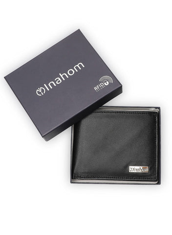 Inahom Inahom Bi-Fold Organised Wallet Flat Nappa Genuine and Smooth Leather Upper IM2021XDA0003-001-Black