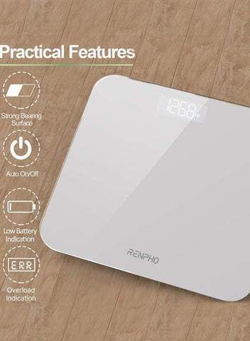 RENPHO RENPHO Digital Bathroom Scale Highly Accurate Body Weight Scale with Lighted LED Display Round Corner Design 400 lb,White - Core 1S | Best Price UAE | Dubai, Abu Dhabi