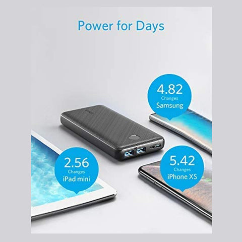 Power Bank, PowerCore Essential 20000mAh Portable Charger with PowerIQ Technology and USB-C (Input Only), High-Capacity External Battery Pack Compatible with iPhone, Samsung, iPad, and More 20 watt Black