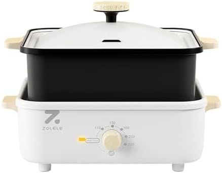 ZOLELE Split Cooking Pot 3L MP301 Easy To Use 3 in 1 Multi-function Electric Cooking Pot With NonStick 3 Liter Capacity,800W Electric Cooking Machine & Knob Type Control Panel & Removable Tray - White