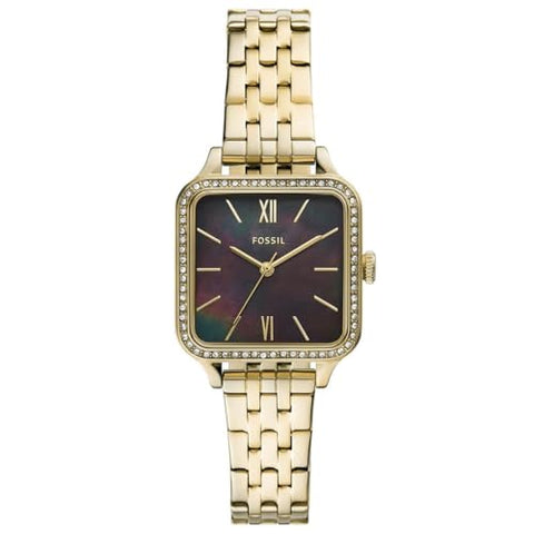 Fossil Colleen Three-Hand Stainless Steel Wrist Watch for Women, 28 mm Case Diameter, Black Mother of Pearl/Gold