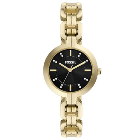 Fossil Kerrigan Three-Hand Stainless Steel Wrist Watch for Women, 32 mm Case Diameter, Black/Gold