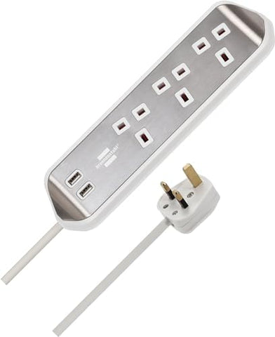 Brennenstuhl 3 Way Corner Extension Socket with 2 Way USB A Socket 2 Meter Cable White