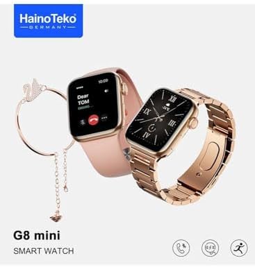 Haino Teko Germany G8 Mini Smart Watch 41mm with Two Set Strap HD Smart Display Rose Gold Edition with Wireless Charger and Beautiful bracelet for Ladies