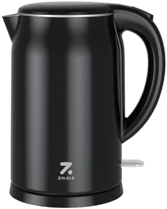 ZOLELE Electric Kettle SH1701B 1.7L Capacity Stainless Steel Electric Kettle With Double Walled Glass Lid,1800W Fast Boiling, Keep-Warm Function,Safety Feature, Cold Touch Handle & Swivel Base - Black