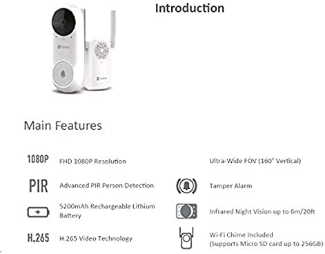 EZVIZ DB2C Wirefree Video Doorbell with Chime, 1080p Smart Home Security Camera with Rechargable Battery Powerd, Two Way Talk, Waterproof Design, Human Detection, Night Vision, Cloud/SD Storage