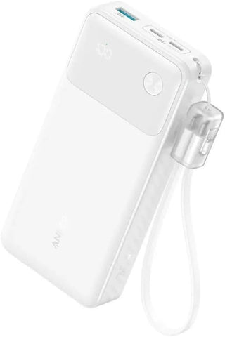 Anker 20000mAh Portable Power Bank with Digital Display, 30W PD Charging, ActiveShield 2.0, Lanyard Cable Clip, 3 Ports, High-Speed Charging for iPhone, Samsung Galaxy, and More (White)