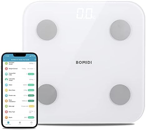 Bomidi S1 Smart Body Fat Weight Scale LED Display Bluetooth 4.0 TUYA Smart App Body Composition BIA Technology BMI High Precision Sensor Body Composition Anti-Collision 3*AAA Battery - White