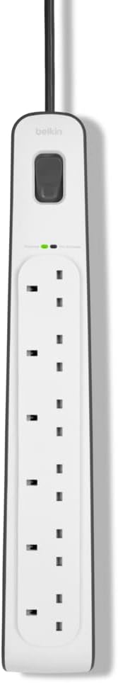 Belkin 6 Way/6 Plug Surge Protection Strip With 2 Meters Cord Length - Heavy Duty Electrical Extension Socket