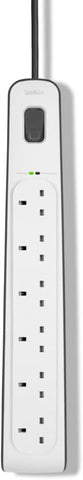 Belkin 6 Way/6 Plug Surge Protection Strip With 2 Meters Cord Length - Heavy Duty Electrical Extension Socket