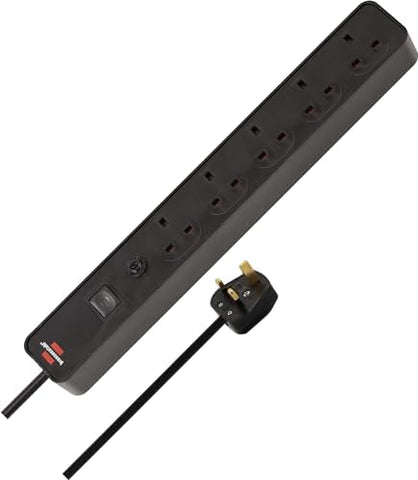 Brennenstuhl Ecolor 5-way extension lead black (Power Strip with 1,5 m cable, safety fuse button and On/Off switch, 90° angle of sockets)