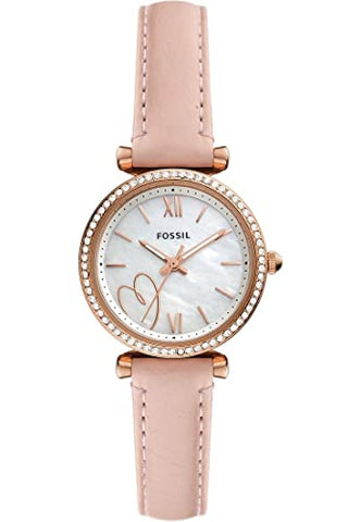 Fossil ES5268 Carlie Three-Hand Blush Eco Leather Analog Watch for Women, 28 mm Size, Pink