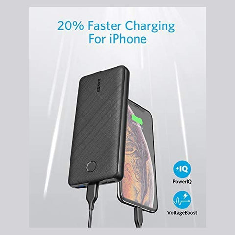 Power Bank, PowerCore Essential 20000mAh Portable Charger with PowerIQ Technology and USB-C (Input Only), High-Capacity External Battery Pack Compatible with iPhone, Samsung, iPad, and More 20 watt Black