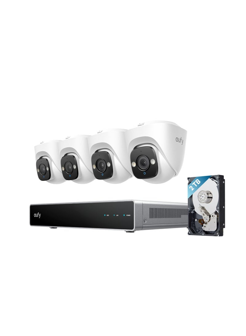 eufy eufy Security PoE NVR CCTV Camera Systems E41, Wired Outdoor Cam, 4K UHD Turret Cams, 122° FOV, Colour Night Vision, 24/7 Recording, AI Detection, Red & Blue Lights, 8 Channel NVR, 2TB HDD, IP67 | Best Price UAE | Dubai, Abu Dhabi
