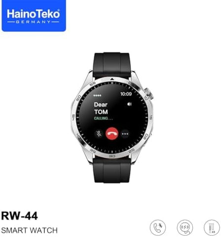 Haino Teko Germany RW44 Round Screen AMOLED Display Smart Watch With 3 Pair Straps and Wireless Charger For Gents and Boys Silver