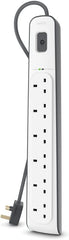 Belkin 6 Way/6 Plug Surge Protection Strip With 2 Meters Cord Length - Heavy Duty Electrical Extension Socket