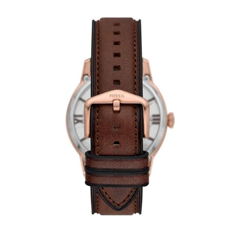 Fossil Men's Townsman Automatic Stainless Steel and Leather Three-Hand Skeleton Watch, Color: Rose Gold/Chocolate (Model: ME3259)