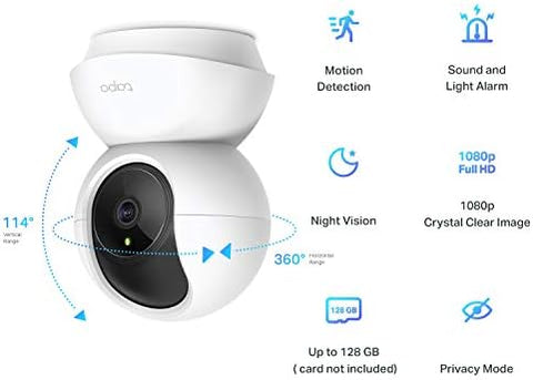 TP-LINK Tapo Pan/Tilt Smart Security Camera, Indoor CCTV, 360° Rotational Views, Works with Alexa&Google Home, No Hub Required, 1080p, 2-Way Audio, Night Vision, SD Storage, Device Sharing(Tapo C200)