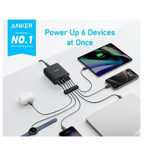 Anker Charger 112W 6 Ports USB C Charger SG 3 Pin Plug USB Charger Black