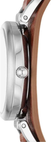 Fossil Women's Carlie Three-Hand, Stainless Steel Watch with a 28mm case size and a leather strap