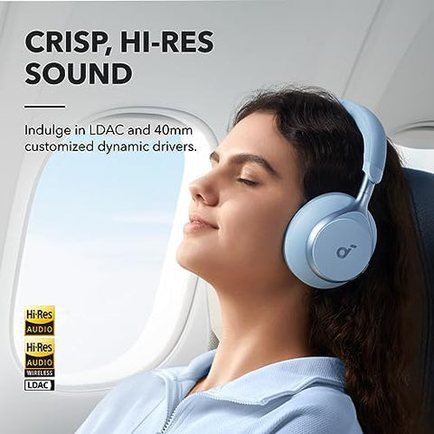 soundcore by Anker, Space One - Adaptive Active Noise Cancelling Headphones, Enhanced Human Voice Reduction, 40H ANC Playtime, LDAC Hi-Res Wireless Audio, Comfortable Fit, Bluetooth 5.3, App Control