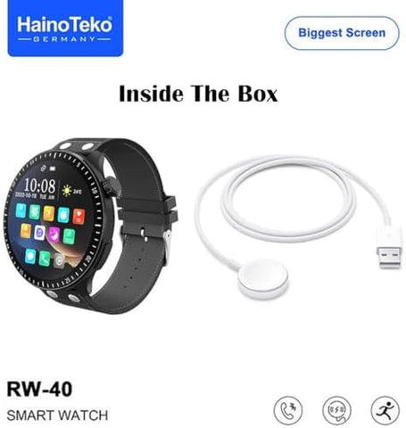 Haino Teko Germany RW40 Full Screen 53mm Biggest Round Display Smart Watch With Wireless Charger Designed for Men's and Boys Black