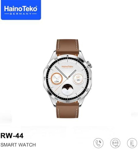 Haino Teko Germany RW44 Round Screen AMOLED Display Smart Watch With 3 Pair Straps and Wireless Charger For Gents and Boys Silver