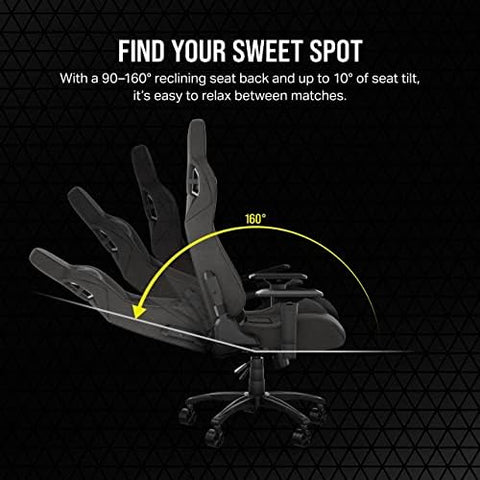 CORSAIR T3 RUSH Gaming Chair,4D ARMRESTS, 100mm Adjustable Seat Height & Premium 65mm Dual-Wheel Casters with 120kg Weight Capacity, Charcoal