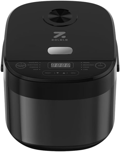 ZOLELE Smart Rice Cooker 5L ZB600 Smart Rice Cooker for Rice, Porridge, Soup, Stew, and More. With 16 Preset Cooking Functions, 24-Hour Timer, Keep Warm Function, and Non-Stick Inner Pot - Black