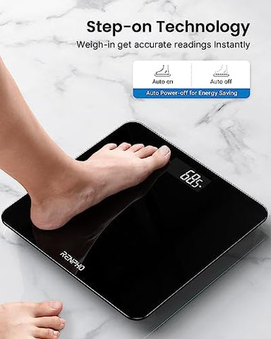 RENPHO Digital Bathroom Scales for Body Weight, Weighing Scale Electronic Bath Scales with High Precision Sensors Accurate Weight Machine for People, LED Display, Black, 180kg, Core 1s