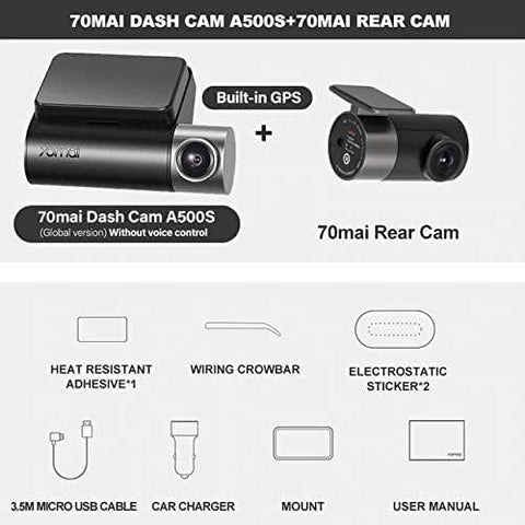 70Mai Smart Dash Cam Pro Plus Sets A500S 5Mp Resolution/Free Wifi / 24Hours Parking Monitor / 140 Degree Wide View Angle/Dual Video Recording