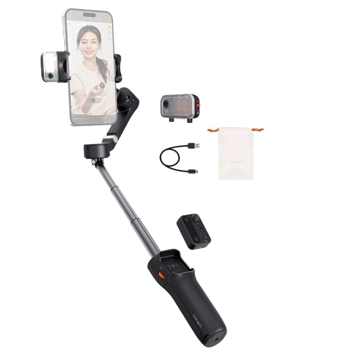 hohem Gimbal Stabilizer for Smartphone iSteady V3,Portable Phone Stabilizers with Al Tracker Detachable Remote Control Built-in Extension Rod/Tripod 3-Axis Stabilization 3-Color Fill Light