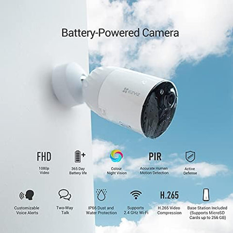 EZVIZ BC1 WiFi Outdoor Camera,1080p security camera CCTV with 365 Days Battery Life, Color Night Vision, PIR Motion, smart Human Detection, Two Way Audio, works with Alexa & Google assistant (BC1-B3)