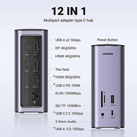UGREEN USB C Docking Station,13-in-1 Dock Triple Display Monitor , HDMI DP 4k@60Hz (8K Max), 10 Gbps USB-C and USB A, Ethernet, Audio, SD/TF, 100W Charging for MacBook and More.