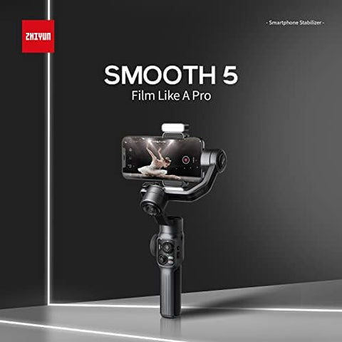 Zhiyun Smooth 5 Professional Gimbal Stabilizer for Android iPhone, 3-Axis Handheld Smartphone Gimbal, Face Tracking, Vlogging Stabilizer, YouTube TikTok Video, Portable and Foldable, Big Size Phone